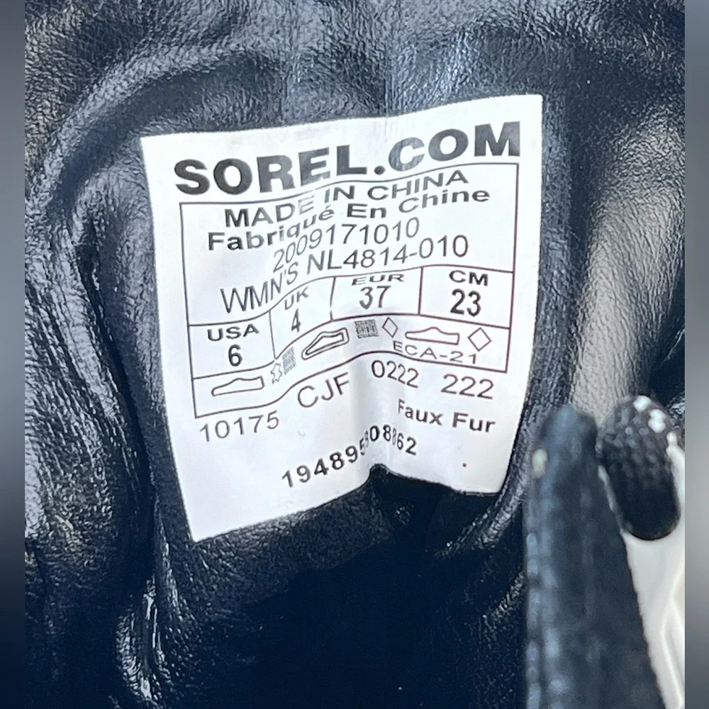 Sorel Brex Heel Cozy Boot, Black Sea Salt, Waterproof, Faux Fur Lea, Size 6, NWT